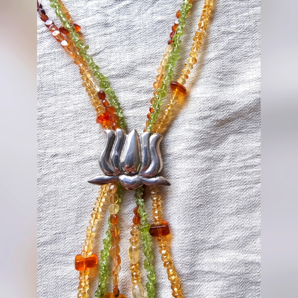 Necklace Amber Peridot sterling silver 925